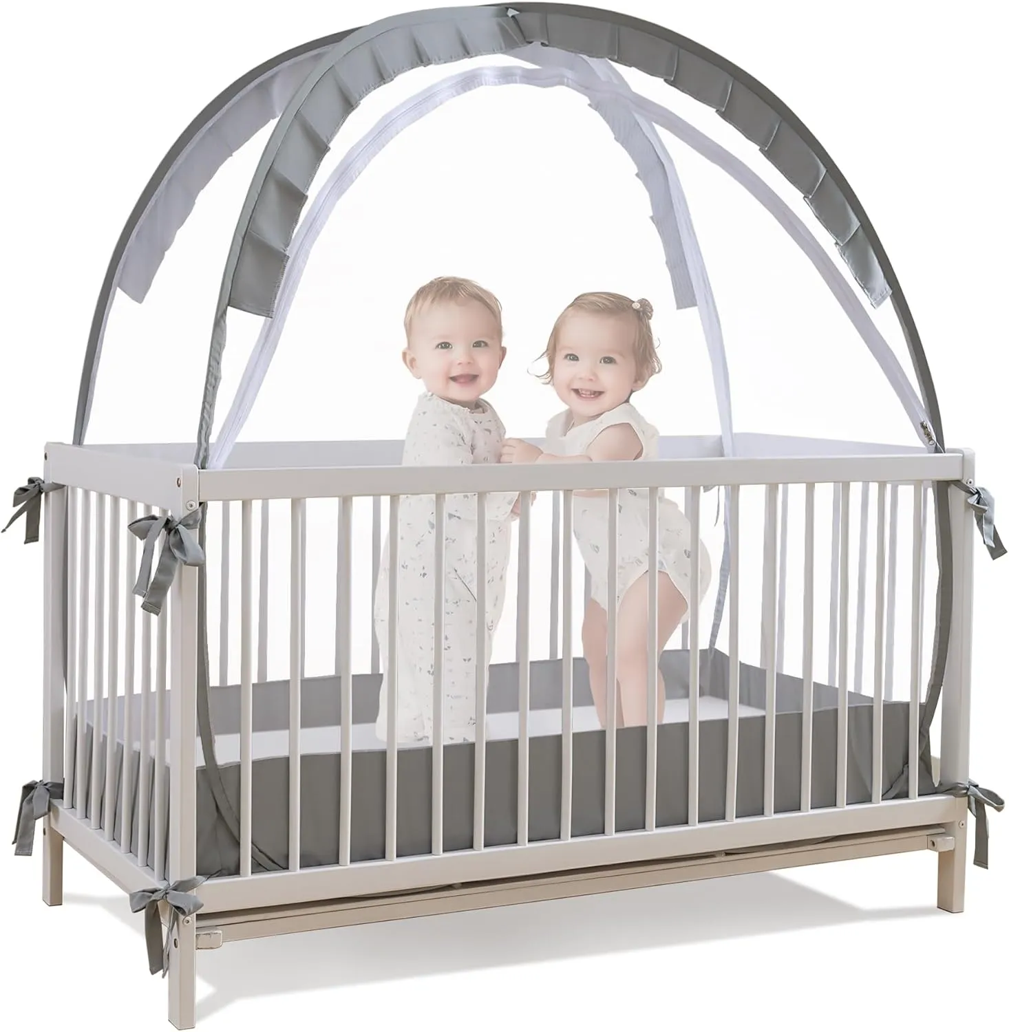 Lazyzzzz Baby Crib Tent - Pop Up Crib Canopy with Double Zipper Self-Locked,1200 Holes/Inch Mesh Crib Net to Keep Baby from Climbing,Portable Easy Install 55" L x 27" W x 51" H Grey