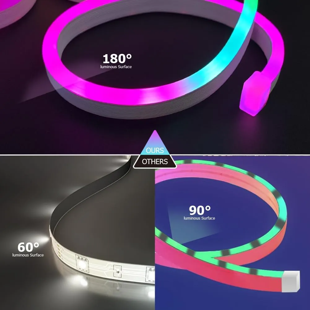 LED Neon Rope Lights, RGB Plus IC Neon Strip Lights, IP68 Waterproof Dimmable Rope Light with APP Remote Control for Gaming Room Living Room Bedroom Indoor/Outdoor Decor (Cuttable 16.4FT)