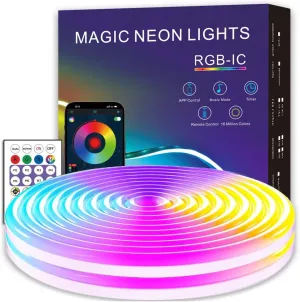 LED Neon Rope Lights, RGB Plus IC Neon Strip Lights, IP68 Waterproof Dimmable Rope Light with APP Remote Control for Gaming Room Living Room Bedroom Indoor/Outdoor Decor (Cuttable 16.4FT)