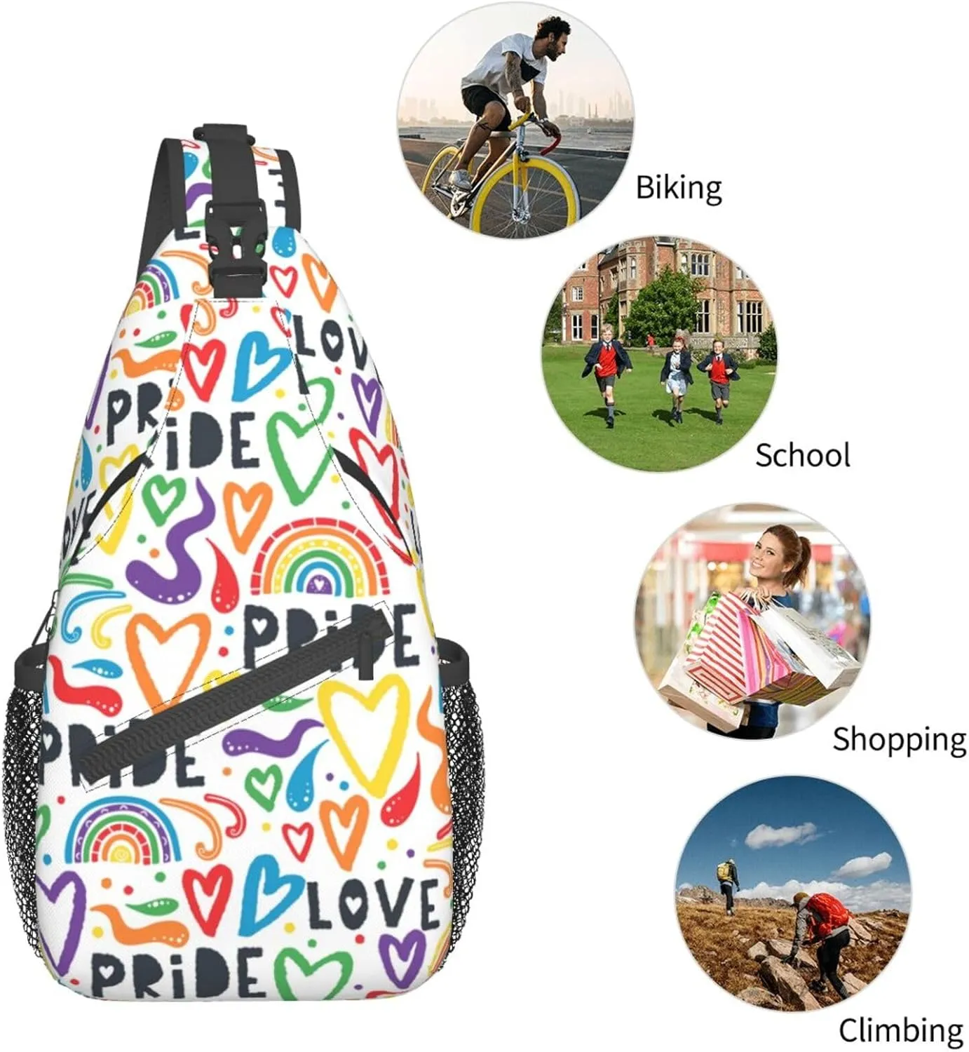 LGBT Pride Flag Sling Backpack,Casual Crossbody Shoulder Backpack Adjustable Sling Bag Chest Daypack for Men Women