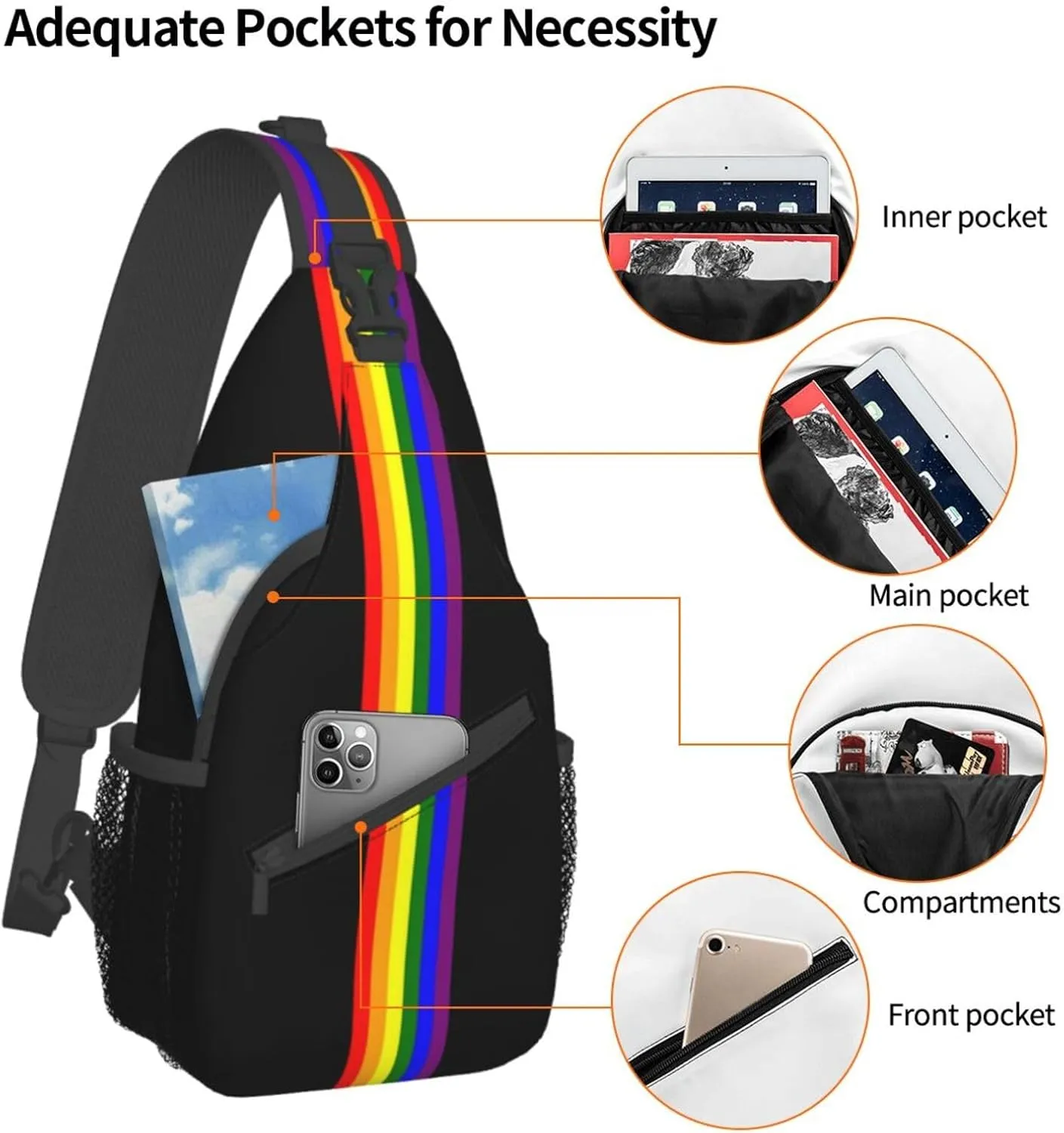 LGBT Pride Flag Sling Backpack,Casual Crossbody Shoulder Backpack Adjustable Sling Bag Chest Daypack for Men Women
