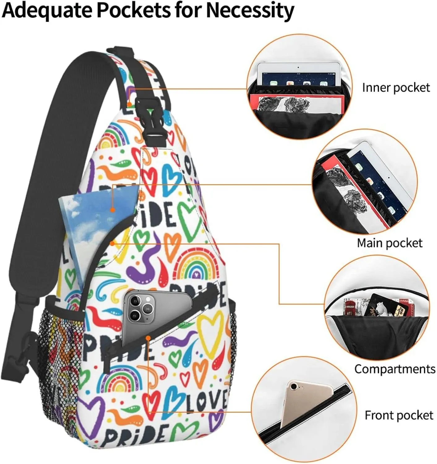 LGBT Pride Flag Sling Backpack,Casual Crossbody Shoulder Backpack Adjustable Sling Bag Chest Daypack for Men Women