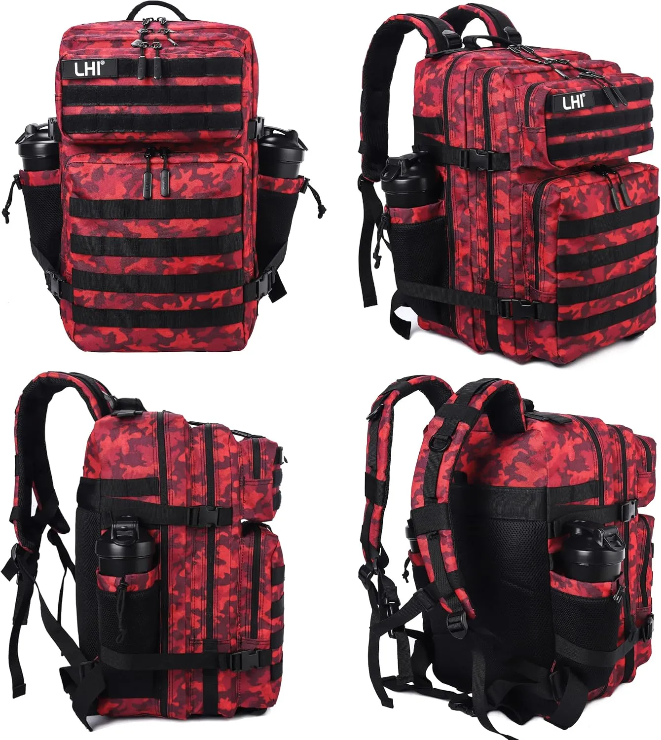 LHI Military Tactical Backpack for Men Molle Daypack 45L Army 3 Days Assault Pack Bag Large Rucksack With Bottle Holder(12*20*12)