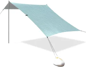 Light Blue Linen Texture Designed UPF50 Foldable Beach Canopy Waterproof Sun Shelter Includes Sand Shovel, Sandbags, Stability Poles for Camping, Picnics, Backyard para la Playa
