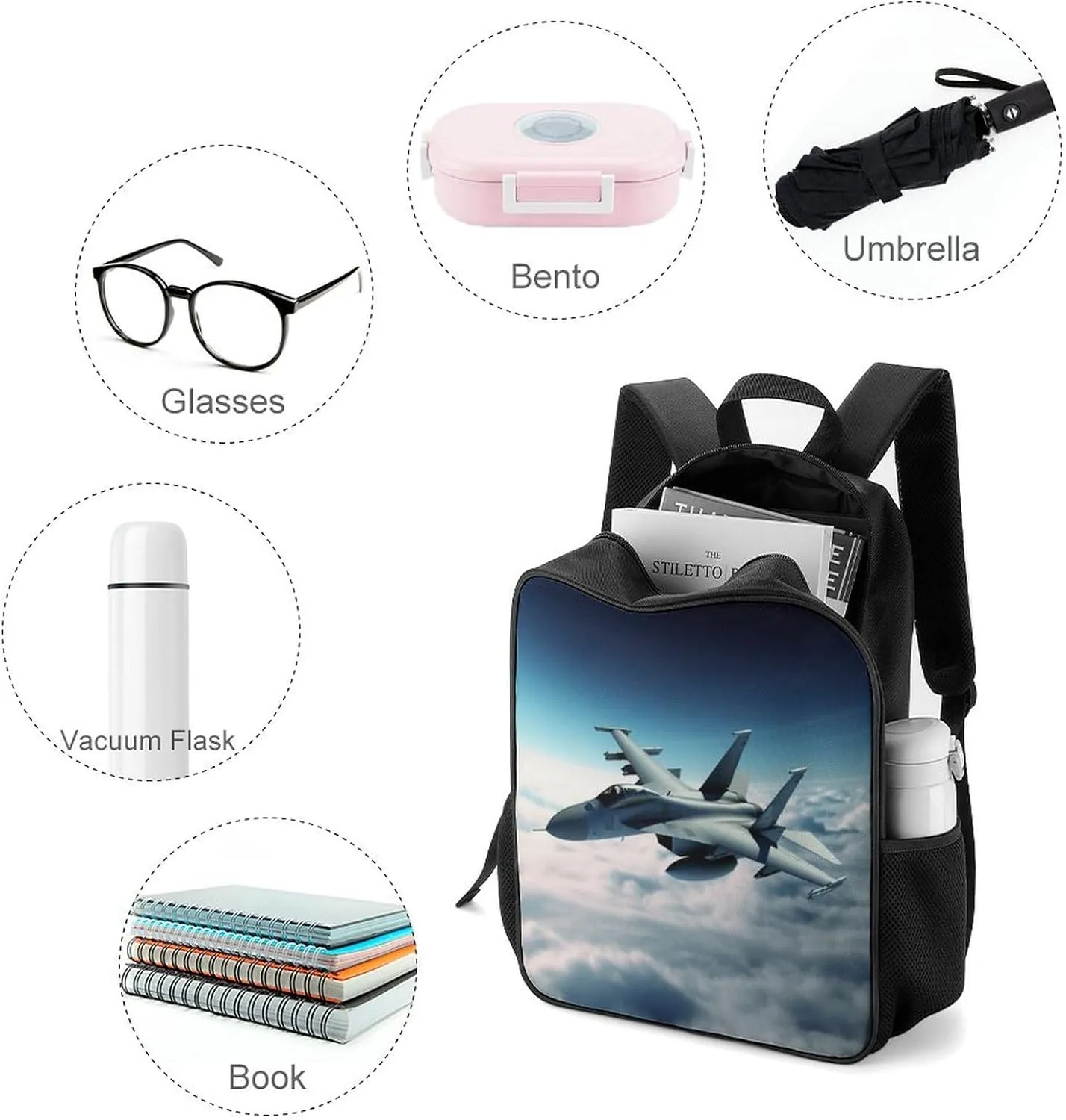 Lightweight Backpacks Cute Travel Bag Durable Aircraft Fighter Jets Printing Small Travel Backpack For Women & Men