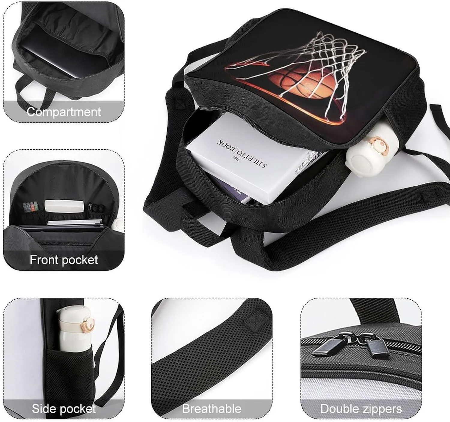 Lightweight Backpacks Cute Travel Bag Durable Basketball Printing Small Travel Backpack For Women & Men