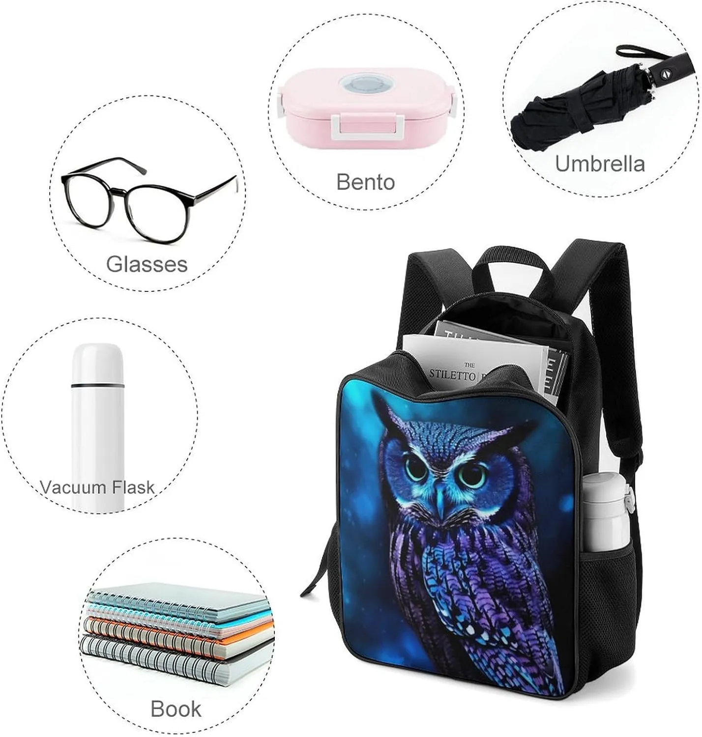 Lightweight Backpacks Cute Travel Bag Durable Blue Owl Printing Small Travel Backpack For Women & Men