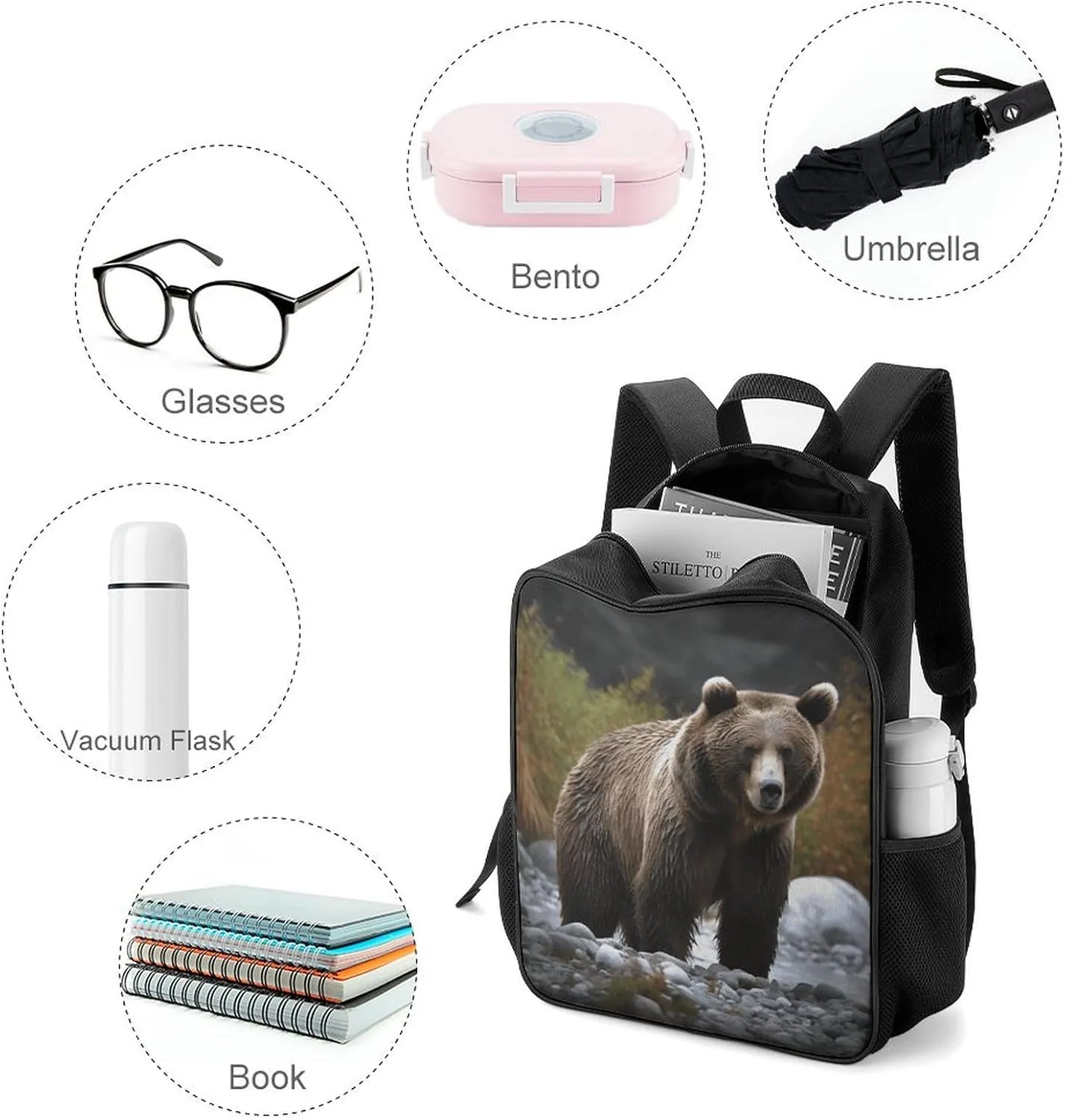 Lightweight Backpacks Cute Travel Bag Durable Brown Bear Printing Small Travel Backpack For Women & Men