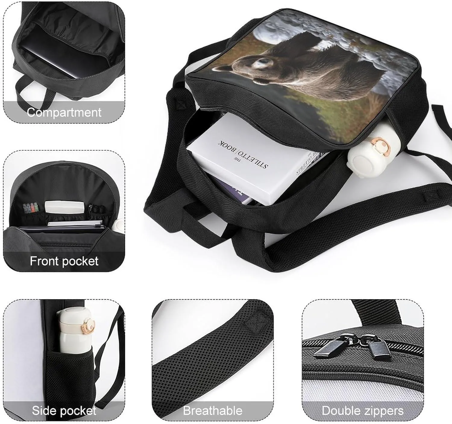 Lightweight Backpacks Cute Travel Bag Durable Brown Bear Printing Small Travel Backpack For Women & Men