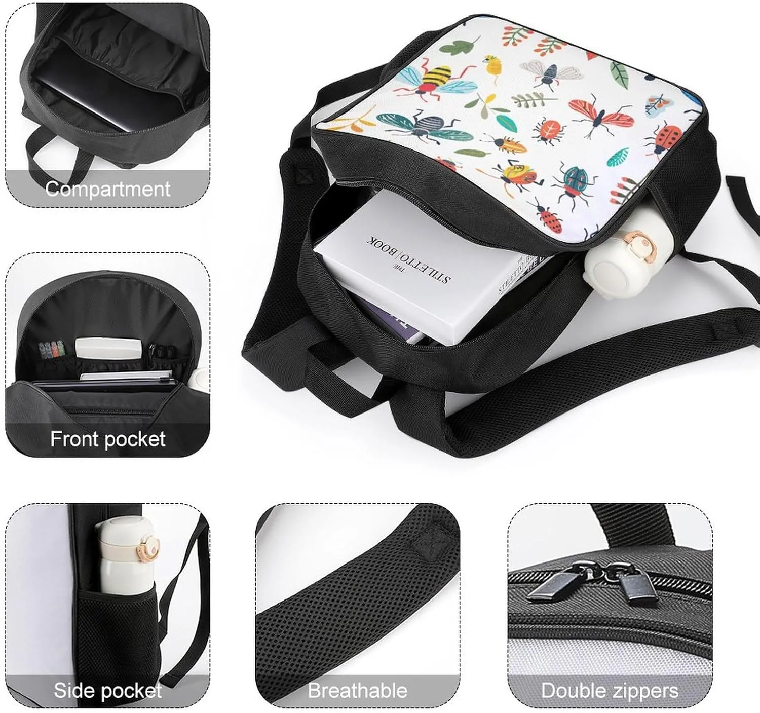 Lightweight Backpacks Cute Travel Bag Durable Cartoon Little Creatures Printing Small Travel Backpack For Women & Men