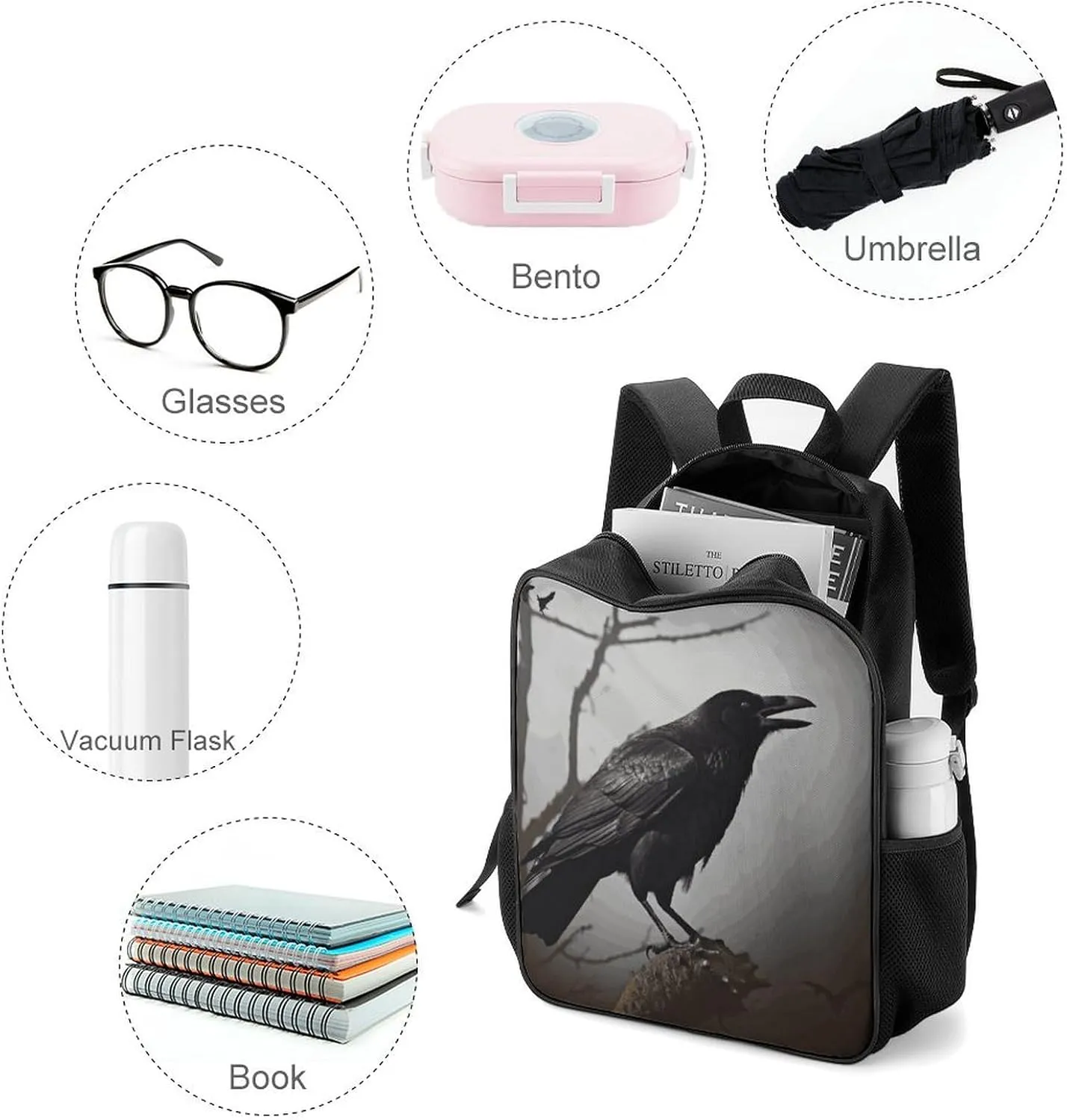 Lightweight Backpacks Cute Travel Bag Durable Crow Birds Printing Small Travel Backpack For Women & Men