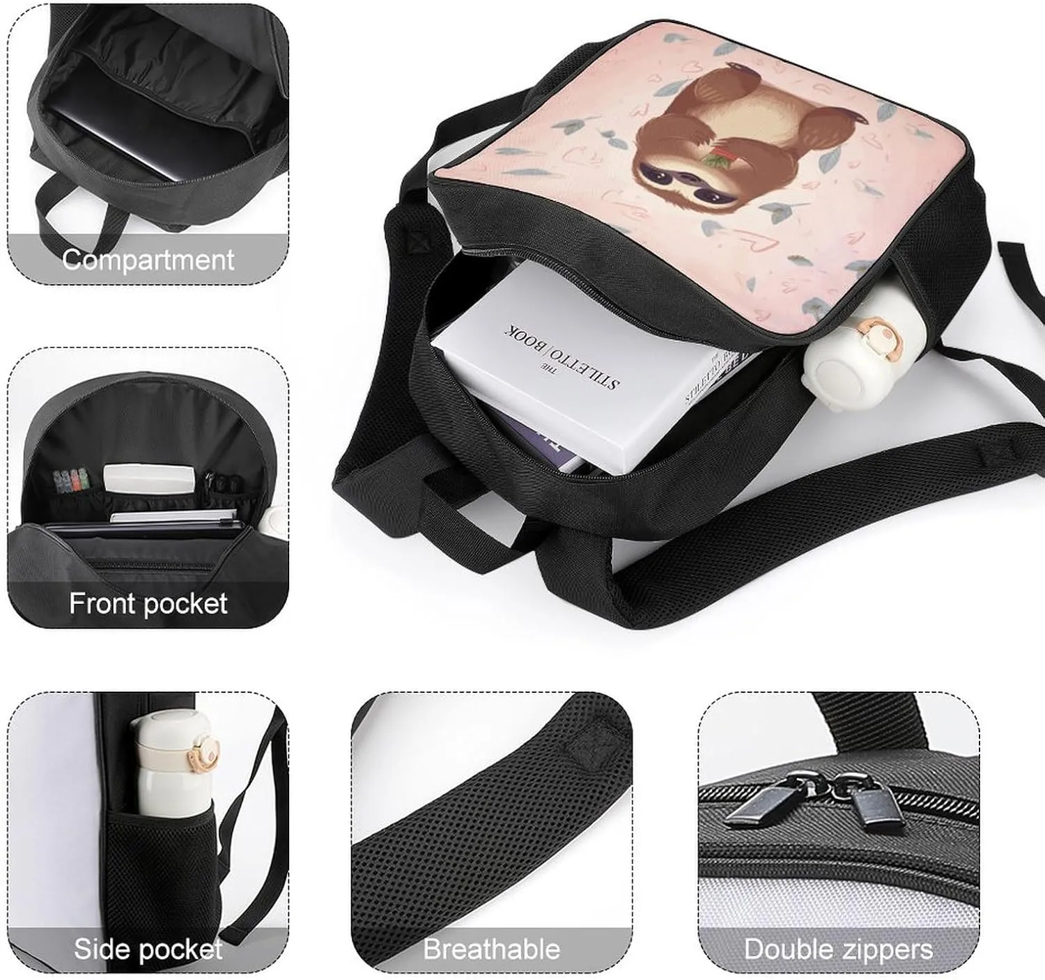 Lightweight Backpacks Cute Travel Bag Durable Cute Sloth Printing Small Travel Backpack For Women & Men