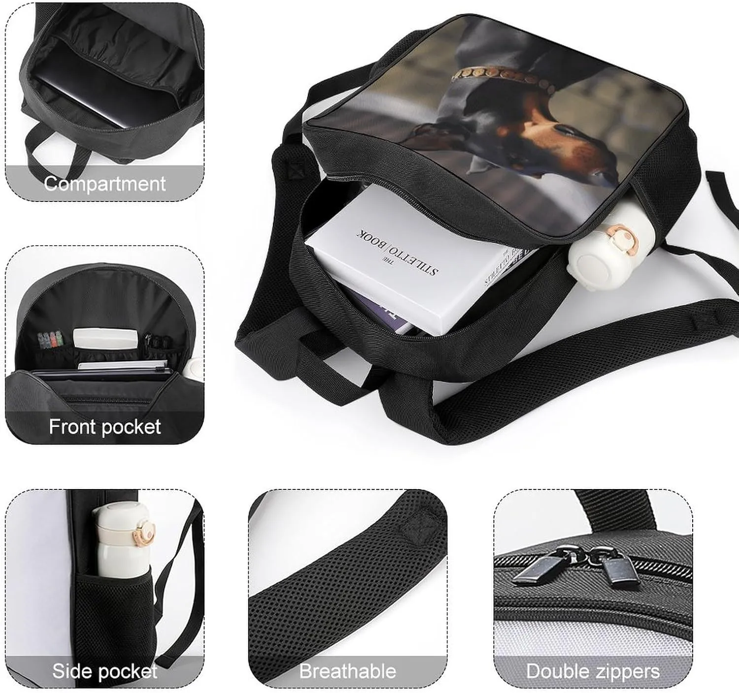 Lightweight Backpacks Cute Travel Bag Durable Doberman Printing Small Travel Backpack For Women & Men