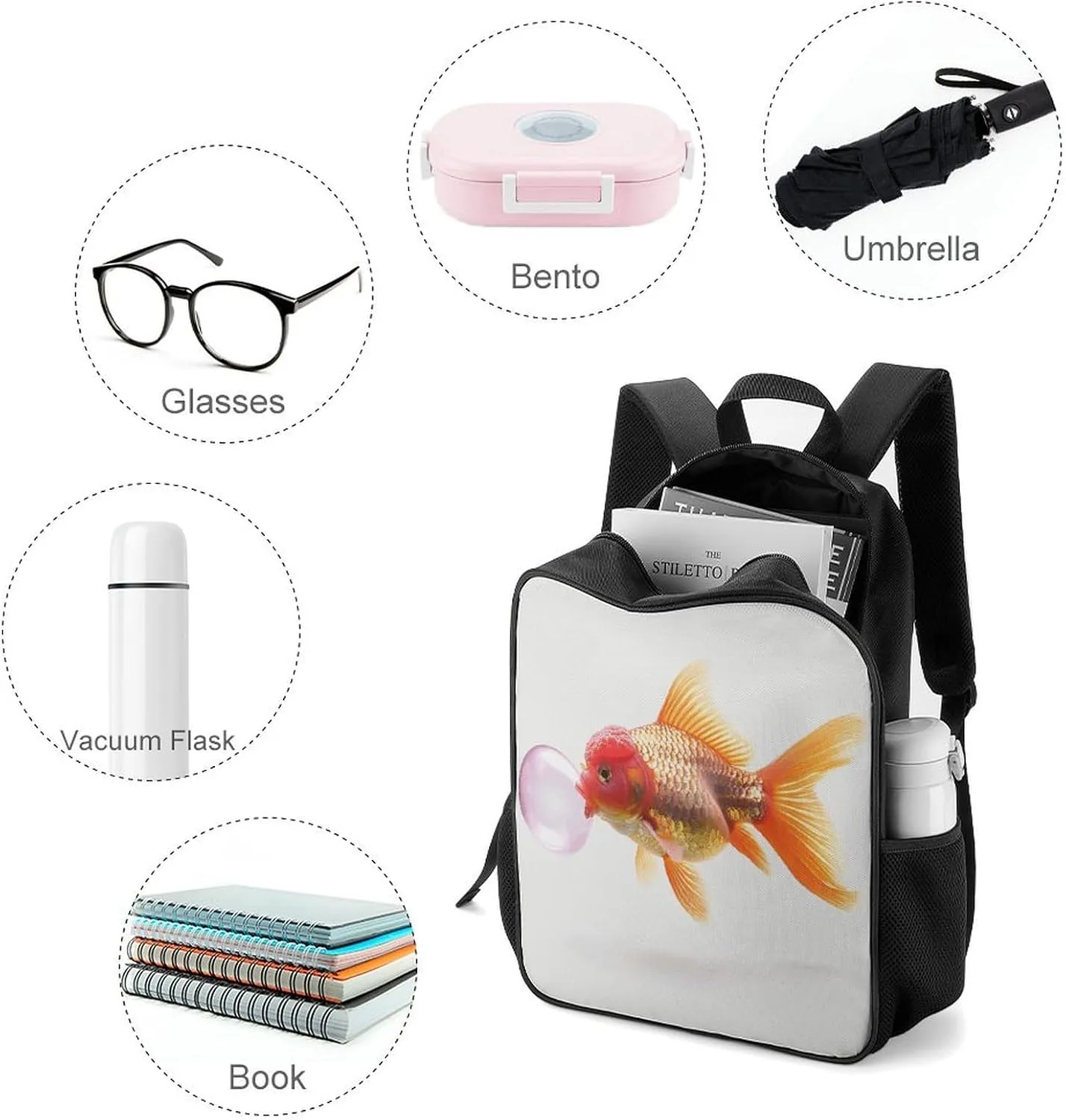 Lightweight Backpacks Cute Travel Bag Durable Fish Blowing Bubble Gum Printing Small Travel Backpack For Women & Men