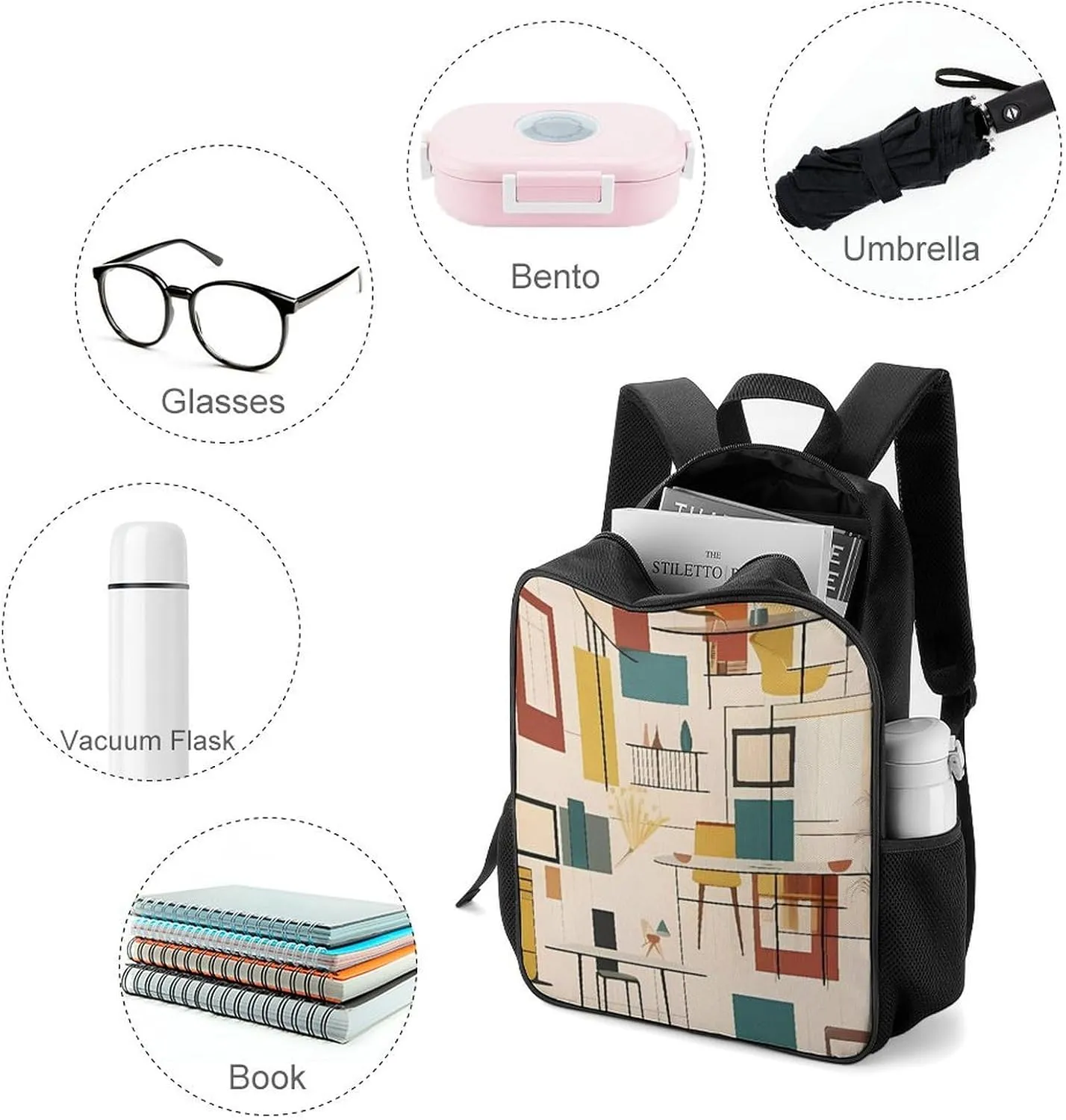 Lightweight Backpacks Cute Travel Bag Durable Mid Century Modern Printing Small Travel Backpack For Women & Men