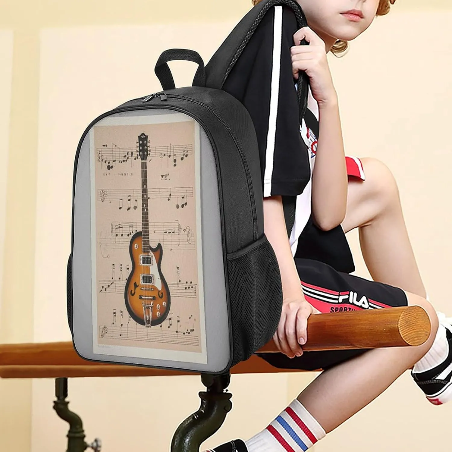 Lightweight Backpacks Cute Travel Bag Durable Musical Guitar Print Printing Small Travel Backpack For Women & Men