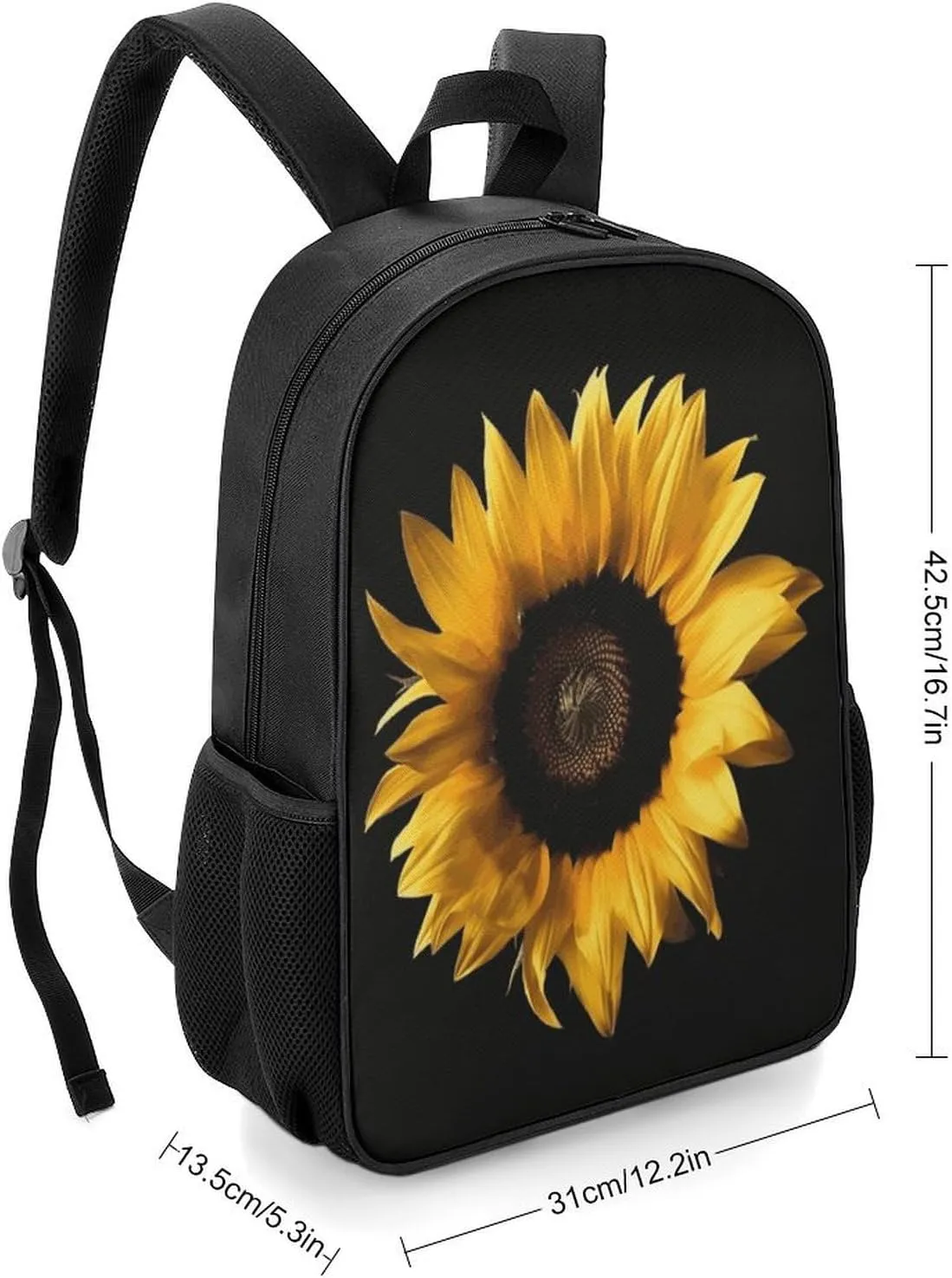 Lightweight Backpacks Cute Travel Bag Durable Sunflower on Black Background Printing Small Travel Backpack For Women & Men
