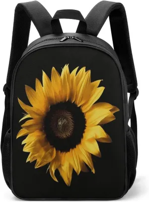 Lightweight Backpacks Cute Travel Bag Durable Sunflower on Black Background Printing Small Travel Backpack For Women & Men