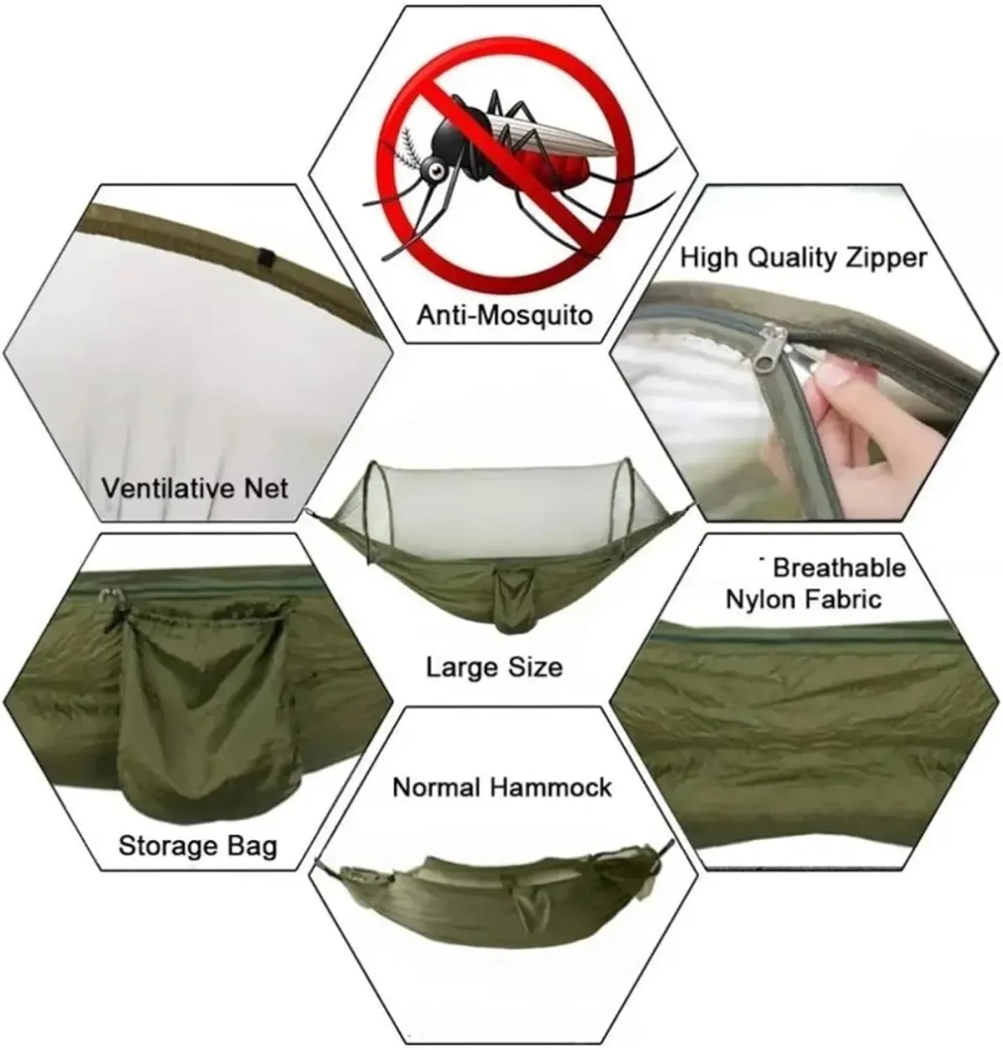 Lightweight Camping Hammock with Mosquito Net - High Strength Parachute Fabric for Outdoor Trips(Double Green,1pcs)