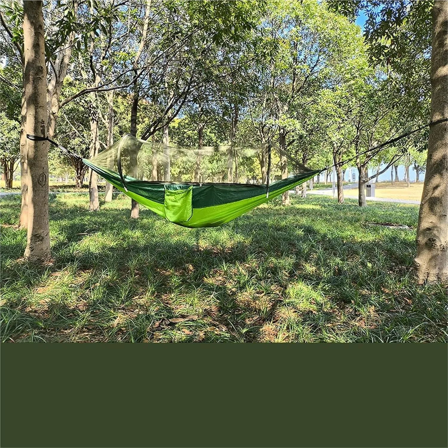 Lightweight Camping Hammock with Mosquito Net - High Strength Parachute Fabric for Outdoor Trips(Double Green,1pcs)
