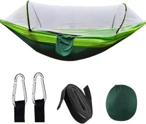 Lightweight Camping Hammock with Mosquito Net - High Strength Parachute Fabric for Outdoor Trips(Double Green,1pcs)