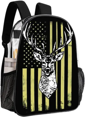 Lightweight Daypack Backpack for Sports Travel Running - Large Capacity Multipurpose Transparent Bookbag, Camouflage American Flag Hunting Camo Deer Black Laptop Backpack Daypack
