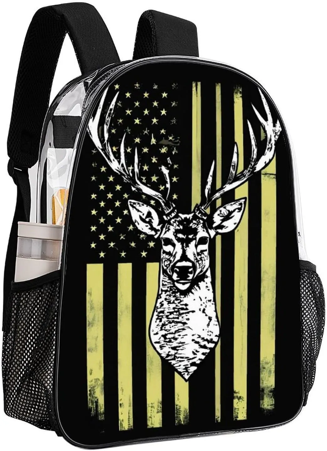 Lightweight Daypack Backpack for Sports Travel Running - Large Capacity Multipurpose Transparent Bookbag, Camouflage American Flag Hunting Camo Deer Black Laptop Backpack Daypack