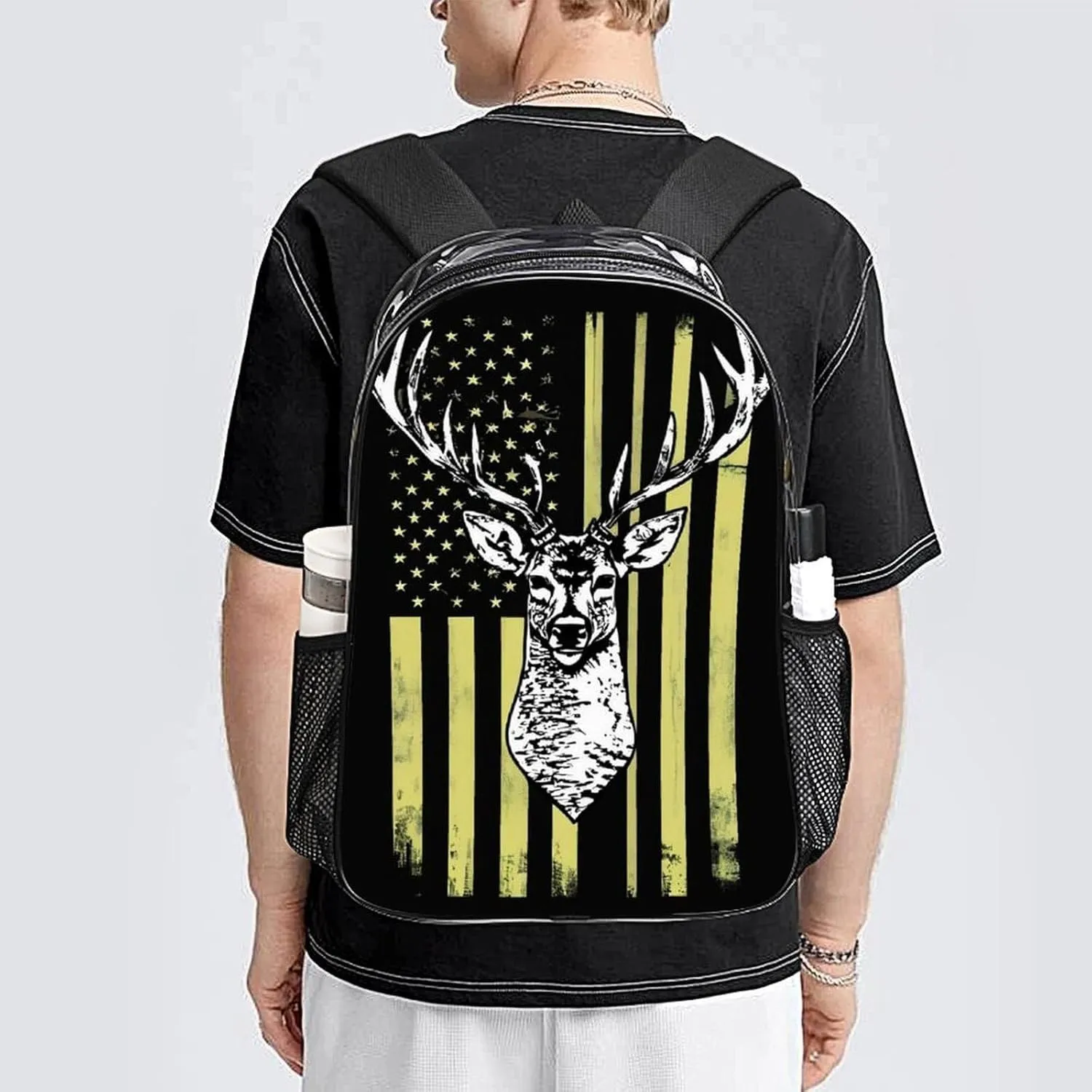 Lightweight Daypack Backpack for Sports Travel Running - Large Capacity Multipurpose Transparent Bookbag, Camouflage American Flag Hunting Camo Deer Black Laptop Backpack Daypack