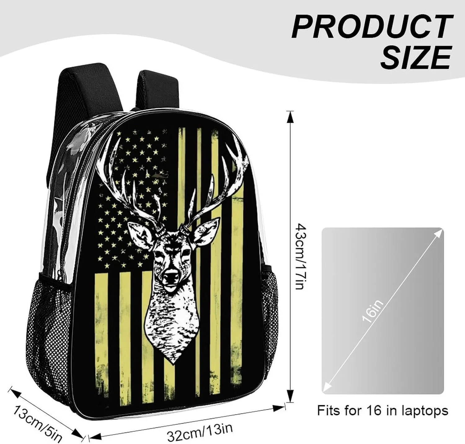 Lightweight Daypack Backpack for Sports Travel Running - Large Capacity Multipurpose Transparent Bookbag, Camouflage American Flag Hunting Camo Deer Black Laptop Backpack Daypack