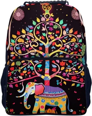 Lightweight Daypack Backpack for Trekking Work Running - Big Capacity Multipurpose Anti-Theft Bookbag, Elephant Tree Lucky Art Business Computer Bag