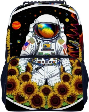 Lightweight Daypack Bookbag for Trekking Business Walking Cycling - Big Capacity Anti-Theft Multipurpose Carry On Bag, Psychedelic Space Astronaut Sunflower Snake Art Business Computer Bag