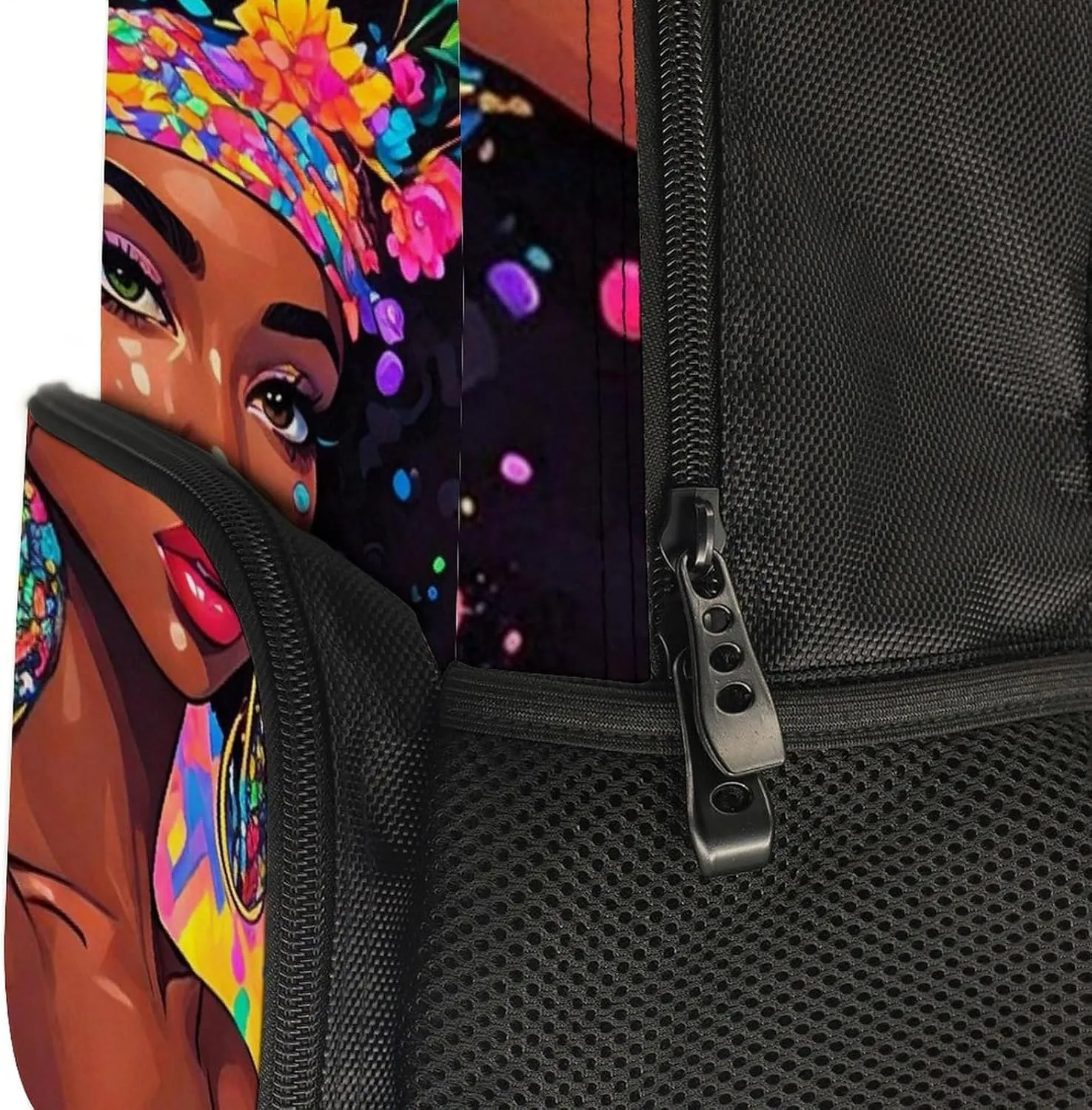 Lightweight Daypack for Camping Business Walking Cycling - Large Capacity Anti-Theft Multipurpose Bookbag, Afro Women African American Black Woman Floral Art Gym Outdoor Hiking Backpack