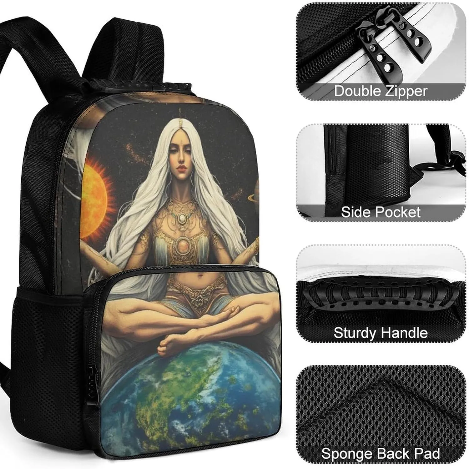 Lightweight Rucksacks for Climbing Outdoors Walking Cycling - Large Capacity Anti-Theft Multipurpose Carry On Bag, African Magic Space Earth Power Woman Abstract Painting Camping Outdoor Backpack