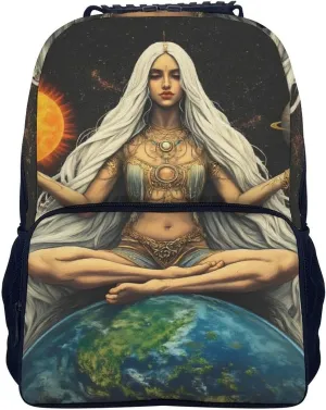 Lightweight Rucksacks for Climbing Outdoors Walking Cycling - Large Capacity Anti-Theft Multipurpose Carry On Bag, African Magic Space Earth Power Woman Abstract Painting Camping Outdoor Backpack