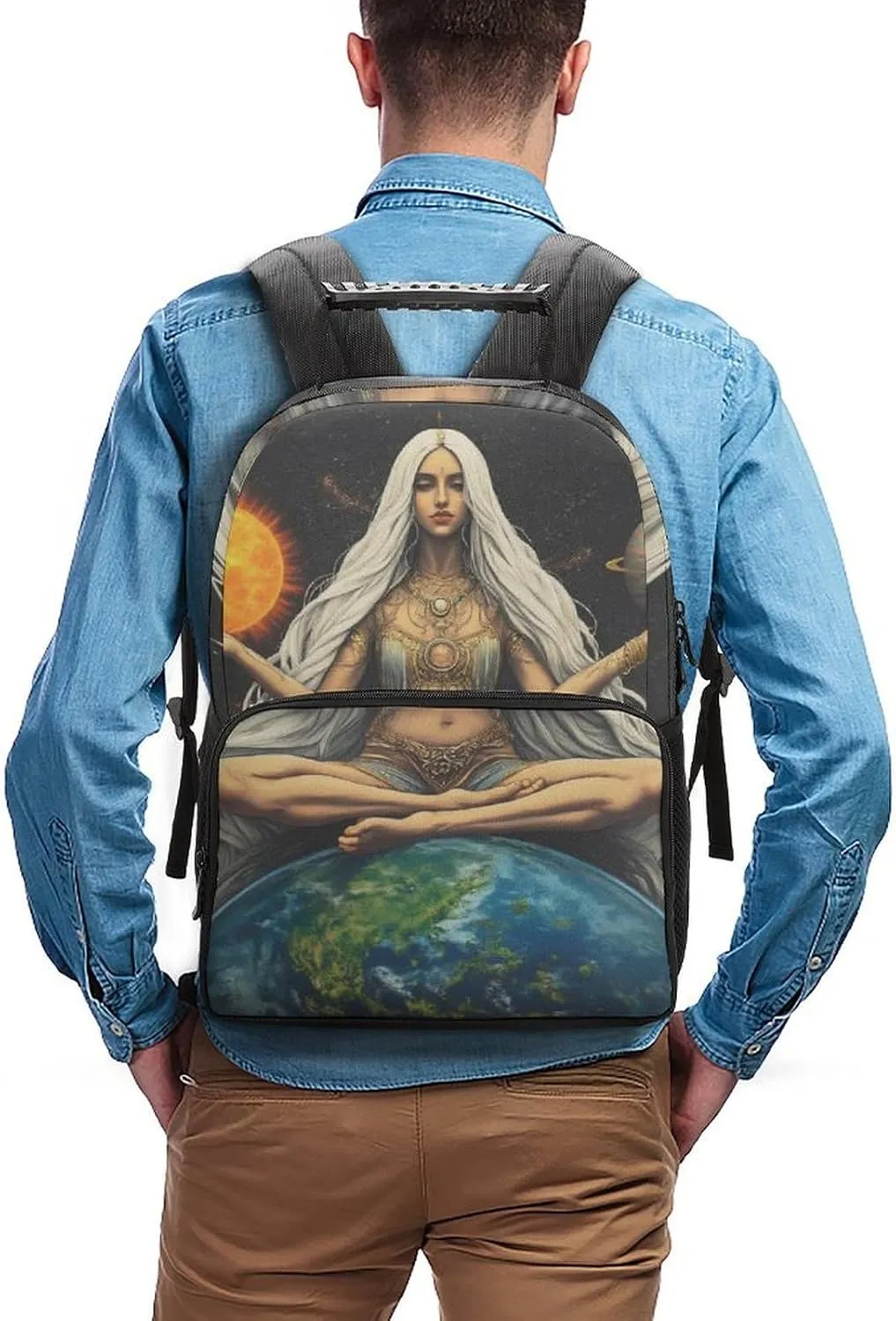 Lightweight Rucksacks for Climbing Outdoors Walking Cycling - Large Capacity Anti-Theft Multipurpose Carry On Bag, African Magic Space Earth Power Woman Abstract Painting Camping Outdoor Backpack