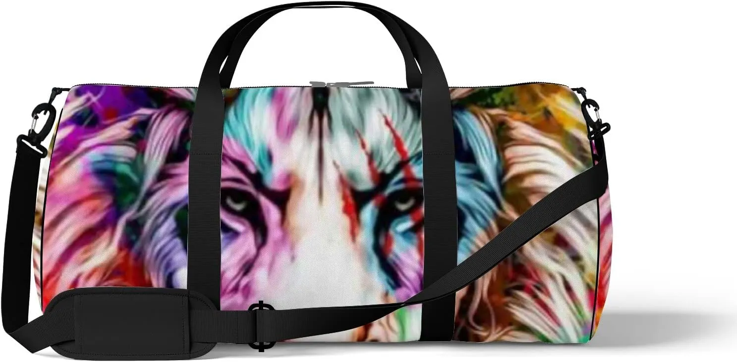Lion Head Creative Abstract Elements on Sports Bag Tote Bag Waterproof Gym Bag with Shoulder Strap Zipper 2 Side Pockets for Men and Women, Travel and Storage Shoulder Bag.