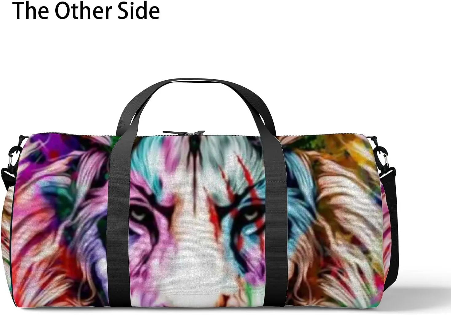Lion Head Creative Abstract Elements on Sports Bag Tote Bag Waterproof Gym Bag with Shoulder Strap Zipper 2 Side Pockets for Men and Women, Travel and Storage Shoulder Bag.