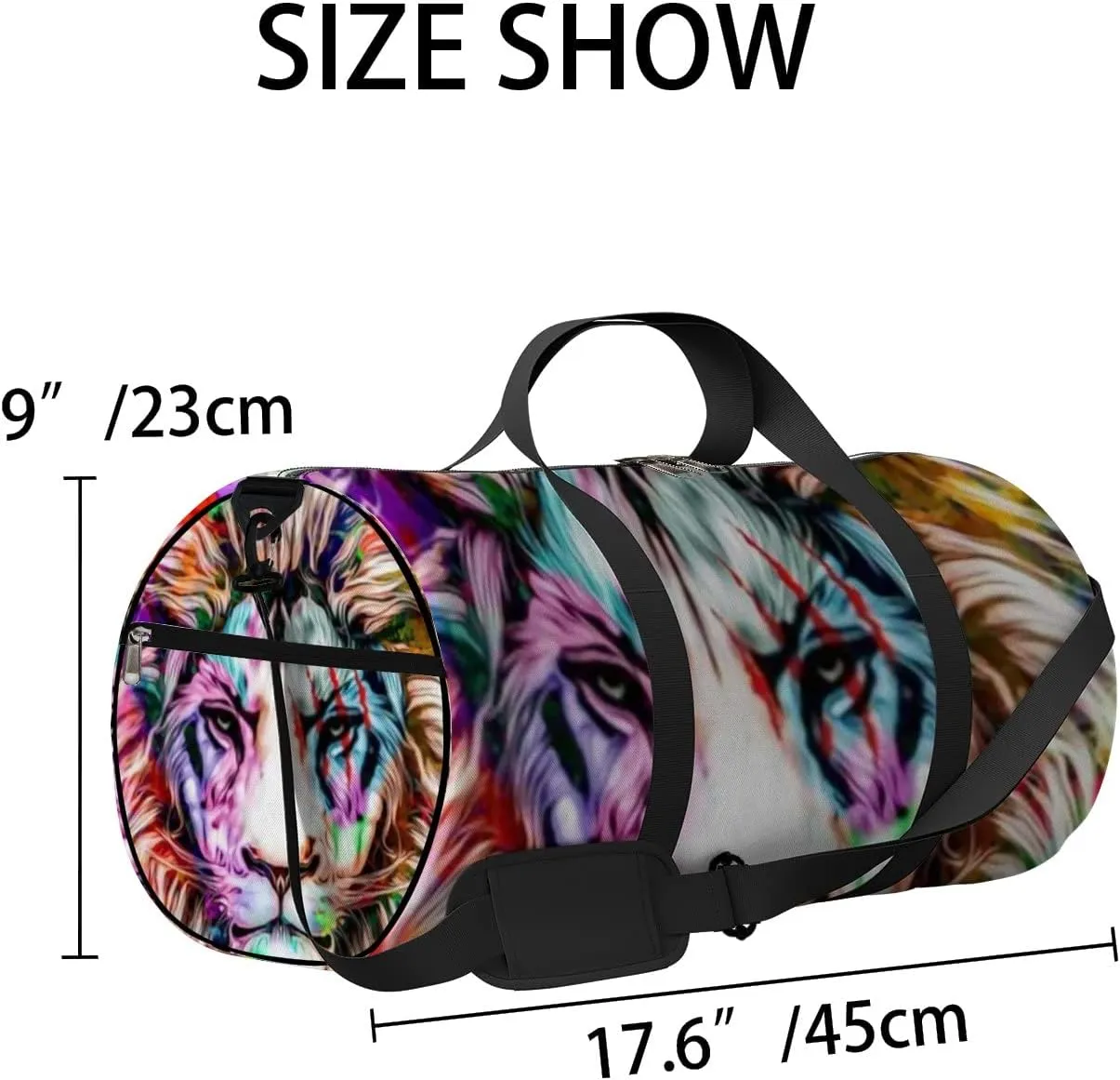 Lion Head Creative Abstract Elements on Sports Bag Tote Bag Waterproof Gym Bag with Shoulder Strap Zipper 2 Side Pockets for Men and Women, Travel and Storage Shoulder Bag.