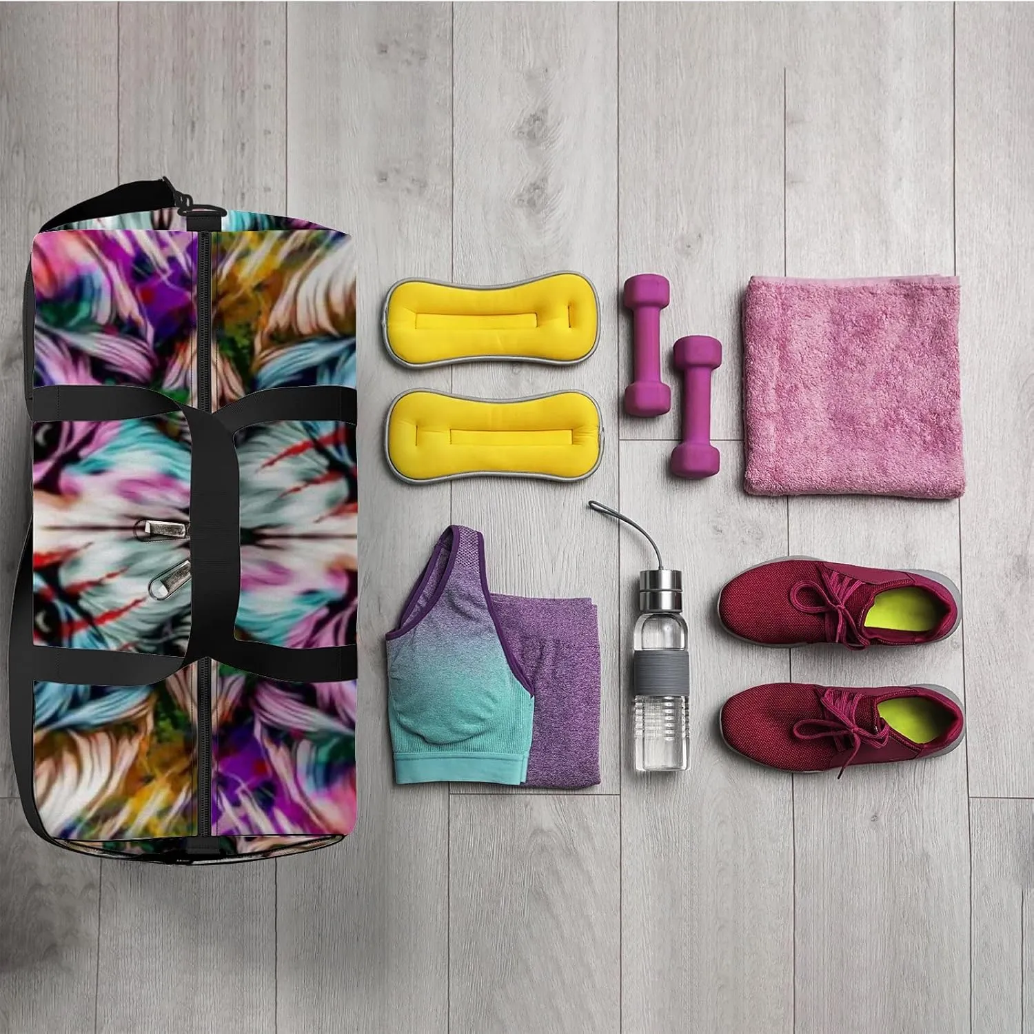 Lion Head Creative Abstract Elements on Sports Bag Tote Bag Waterproof Gym Bag with Shoulder Strap Zipper 2 Side Pockets for Men and Women, Travel and Storage Shoulder Bag.