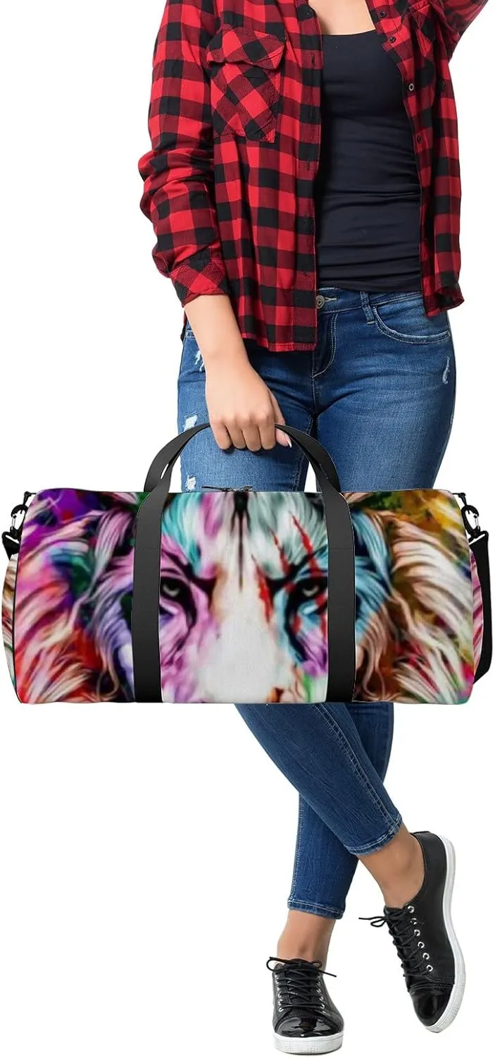 Lion Head Creative Abstract Elements on Sports Bag Tote Bag Waterproof Gym Bag with Shoulder Strap Zipper 2 Side Pockets for Men and Women, Travel and Storage Shoulder Bag.
