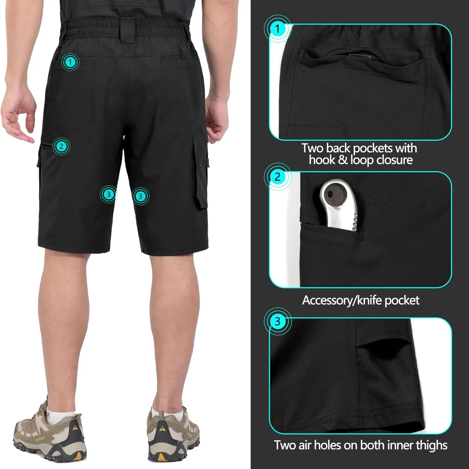 Little Donkey Andy Men's Hiking Cargo Shorts with 9 Pockets Lightweight Water-Resistant Quick Dry Golf Travel Shorts