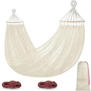 Load Bearing Camping Hammock - Breathable 600 lbs - Durable Canvas with Anti-Roll Beam and Metal Straps for Outdoor Use (White, Widths 51In)