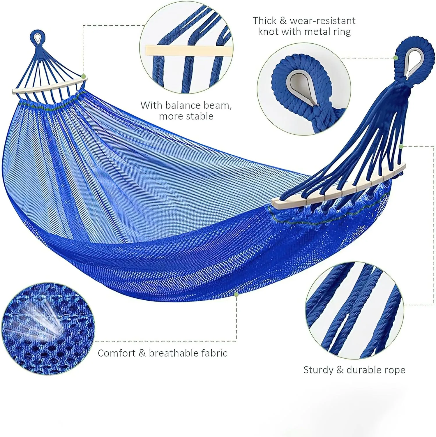 Load Bearing Camping Hammock - Breathable 600 lbs - Durable Canvas with Anti-Roll Beam and Metal Straps for Outdoor Use (White, Widths 51In)