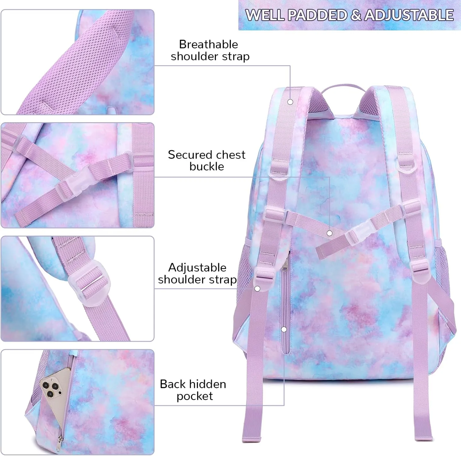 Lohol Galaxy Backpack for Kids Teen Girls, Casual Daypack with Anti Theft Pocket for Travel School (Galaxy C)