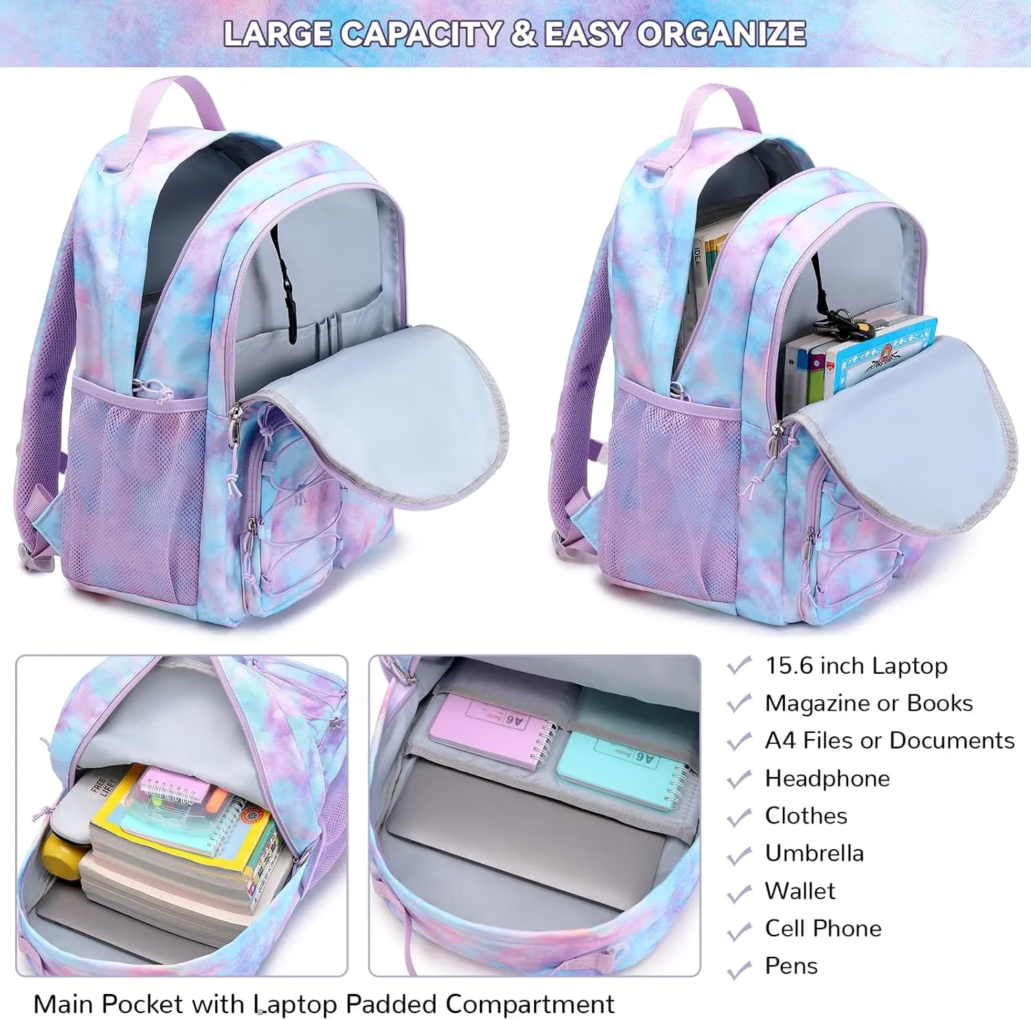 Lohol Galaxy Backpack for Kids Teen Girls, Casual Daypack with Anti Theft Pocket for Travel School (Galaxy C)
