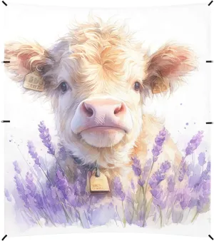 Lovely Brown Scottish Highland Cattle with Lavender Foldable Beach Canopy UPF50  Protection Lightweight Portable Sunshade with Sand Shovel for Family Trips, Picnics & Camping