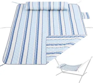 Luckly Double Hammock Pad and Pillow Set,Polyester Quilted Hammock Pad, Enhanced Comfort for Rope Hammocks, BlueStripe