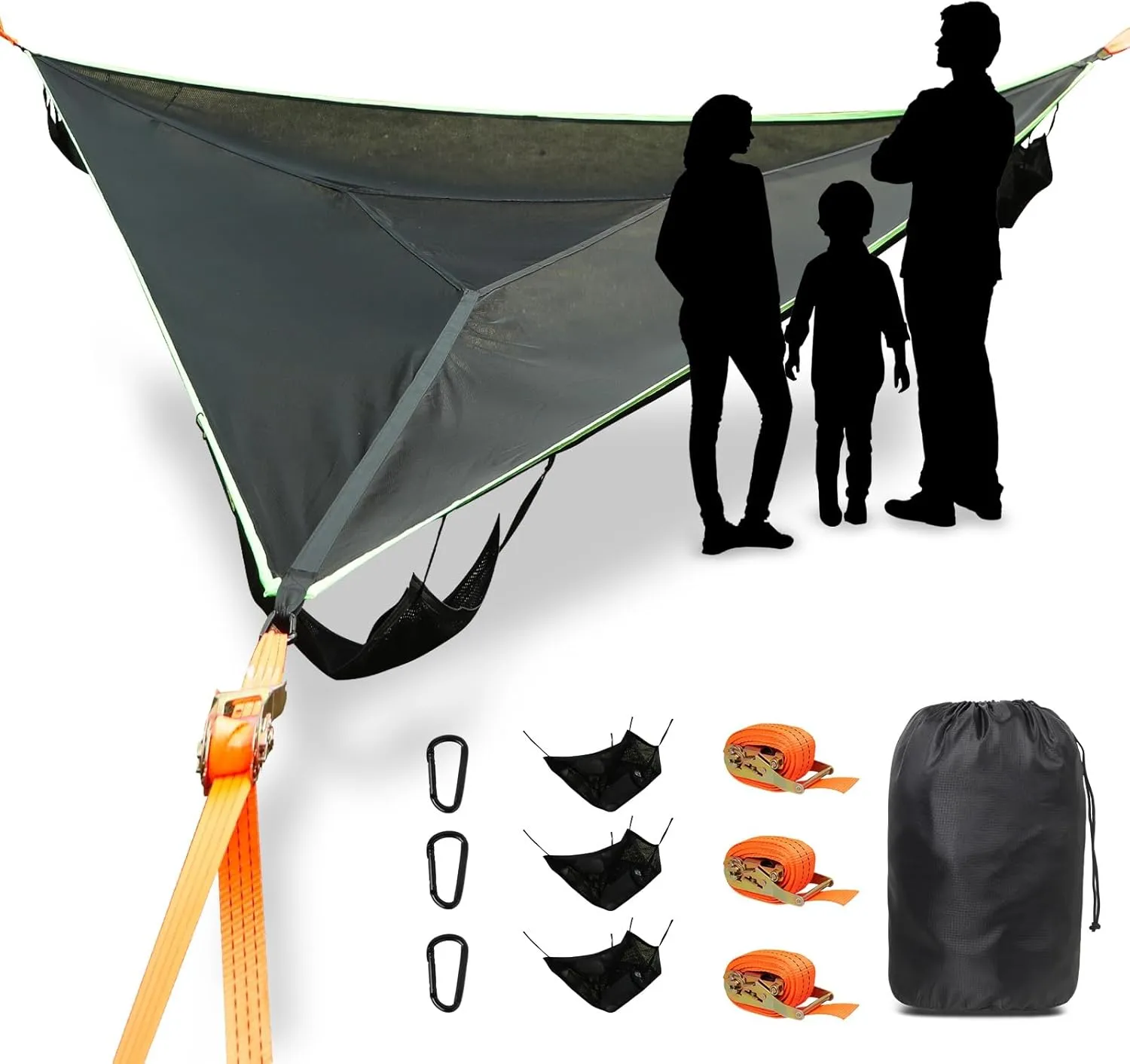 LUKETURE Triangle Camping Hammock, 13ft Multi Person Hammocks Max 1100 lbs for Outdoor Relaxing, Extra Large Hammock w/Ratchet/Webbing Straps (13ft-Triangle Camping Hammock)