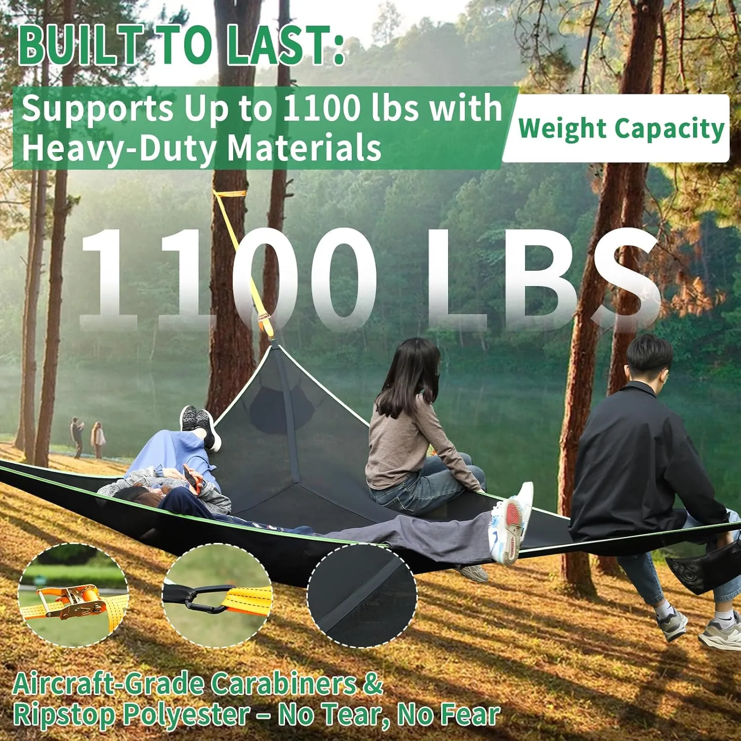 LUKETURE Triangle Camping Hammock, 13ft Multi Person Hammocks Max 1100 lbs for Outdoor Relaxing, Extra Large Hammock w/Ratchet/Webbing Straps (13ft-Triangle Camping Hammock)
