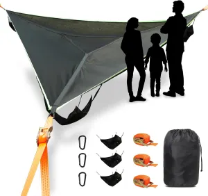 LUKETURE Triangle Camping Hammock, 13ft Multi Person Hammocks Max 1100 lbs for Outdoor Relaxing, Extra Large Hammock w/Ratchet/Webbing Straps (13ft-Triangle Camping Hammock)